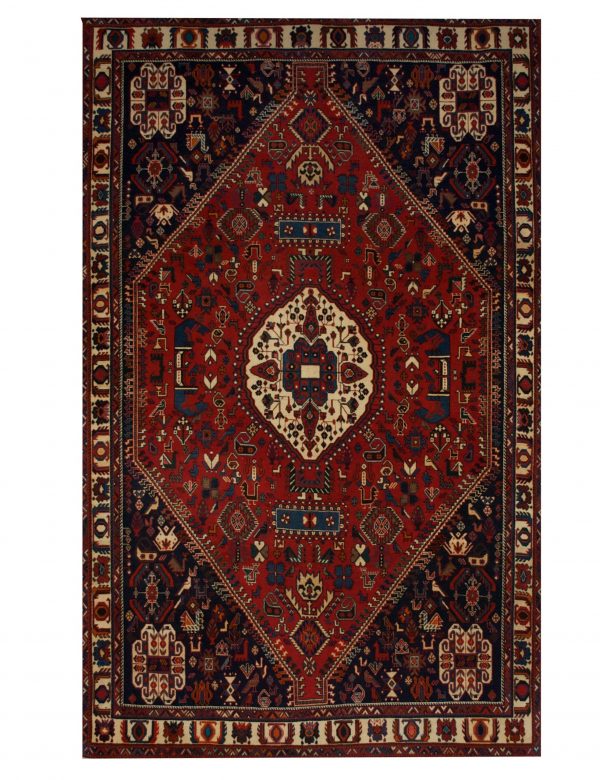 Antique Persian Ghashghaei 5' 3" x 8' 3" Handmade Wool Area Rug - Shabahang Royal Carpet